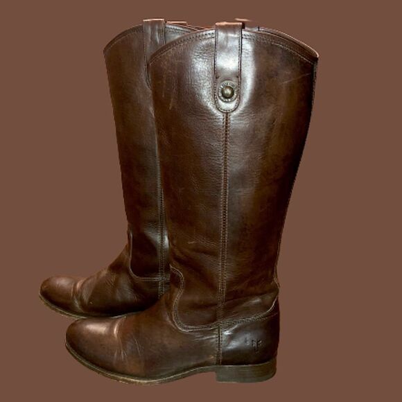FRYE Brown Leather Mid Calf Campus Low Heel Smooth Shaft Western Boots Sz 9 - Picture 2 of 16